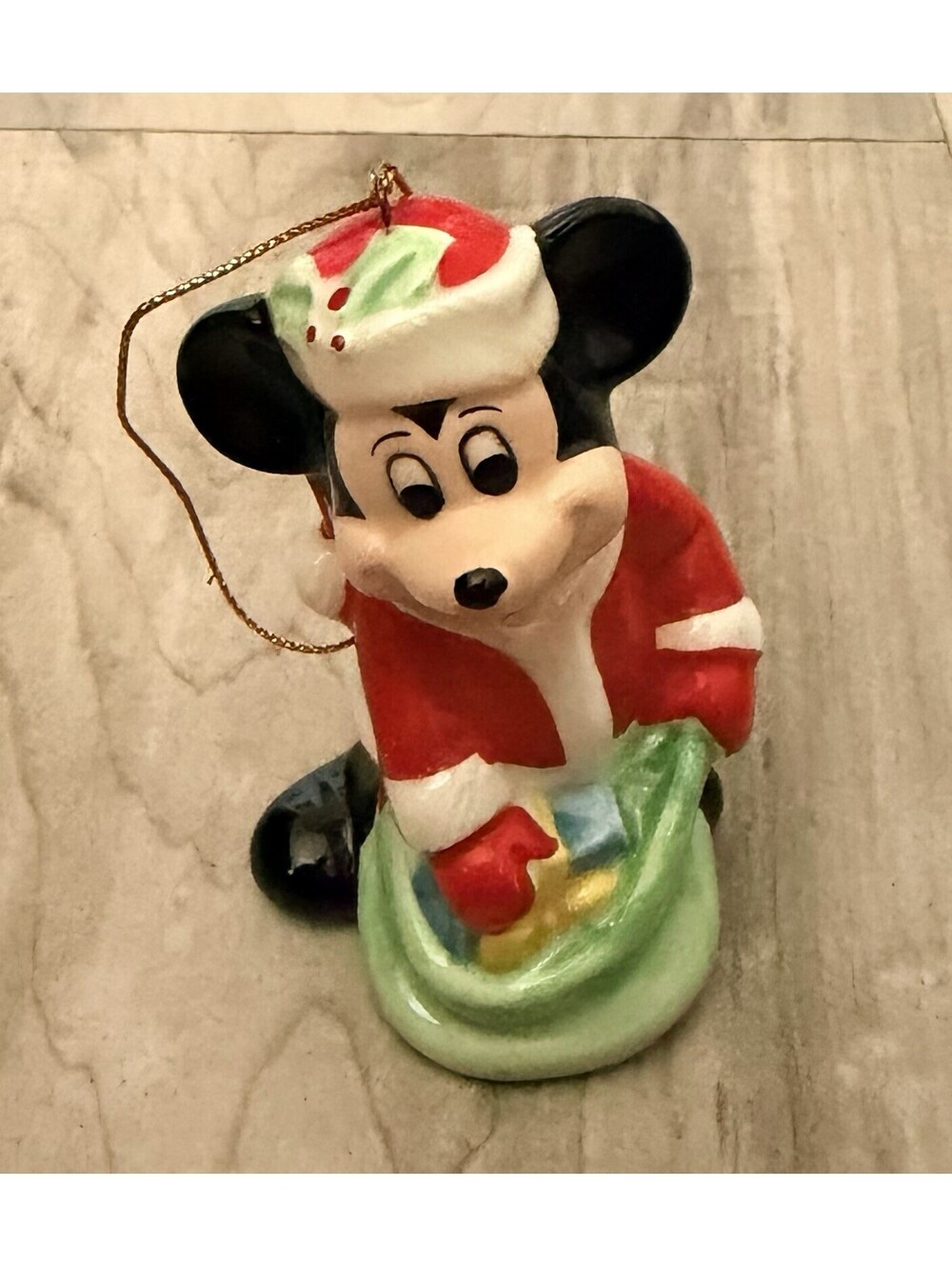 Vintage Disney Mickey Mouse Santa Christmas Ornament Japan 3” Ceramic